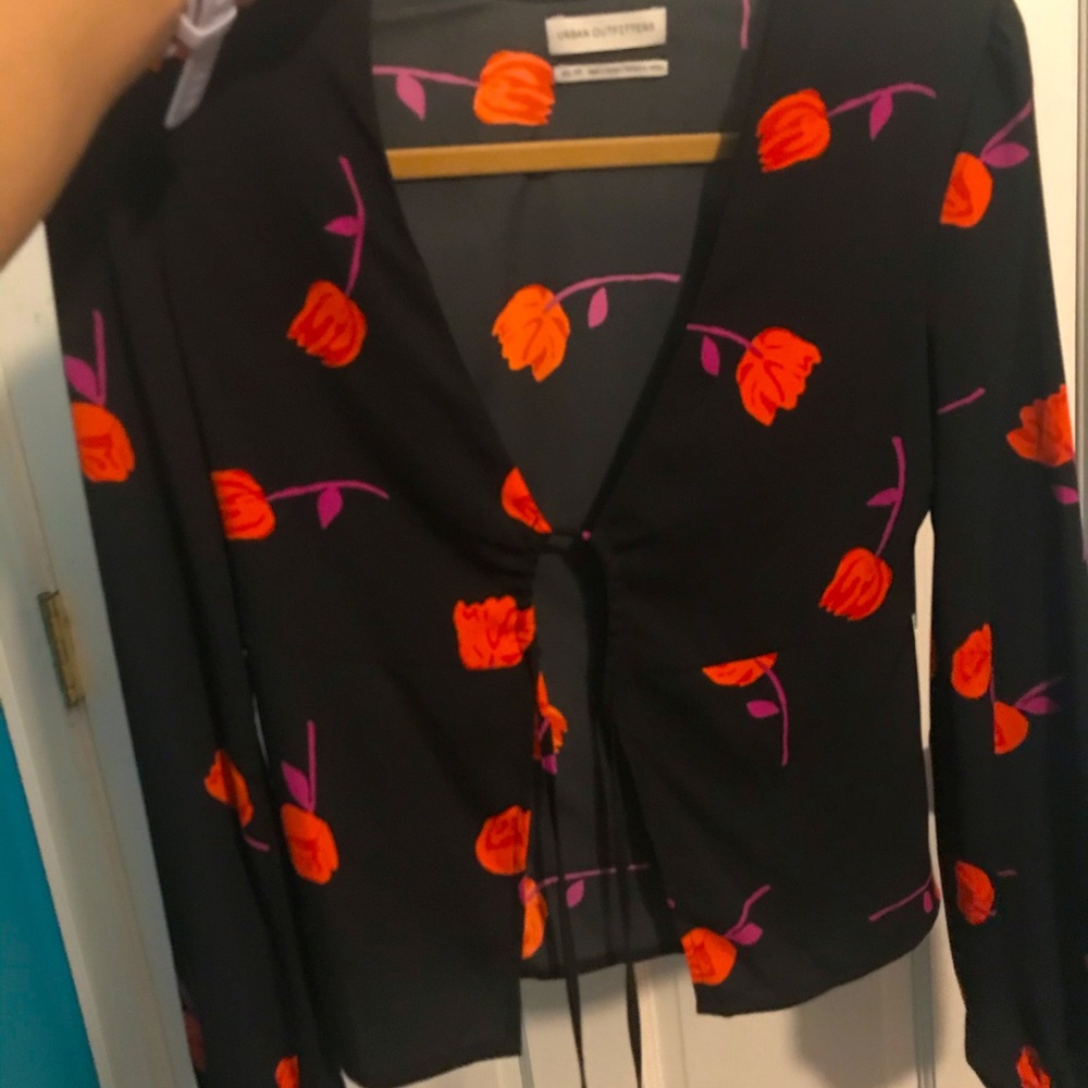 Urban Outfitters open blouse, black floral